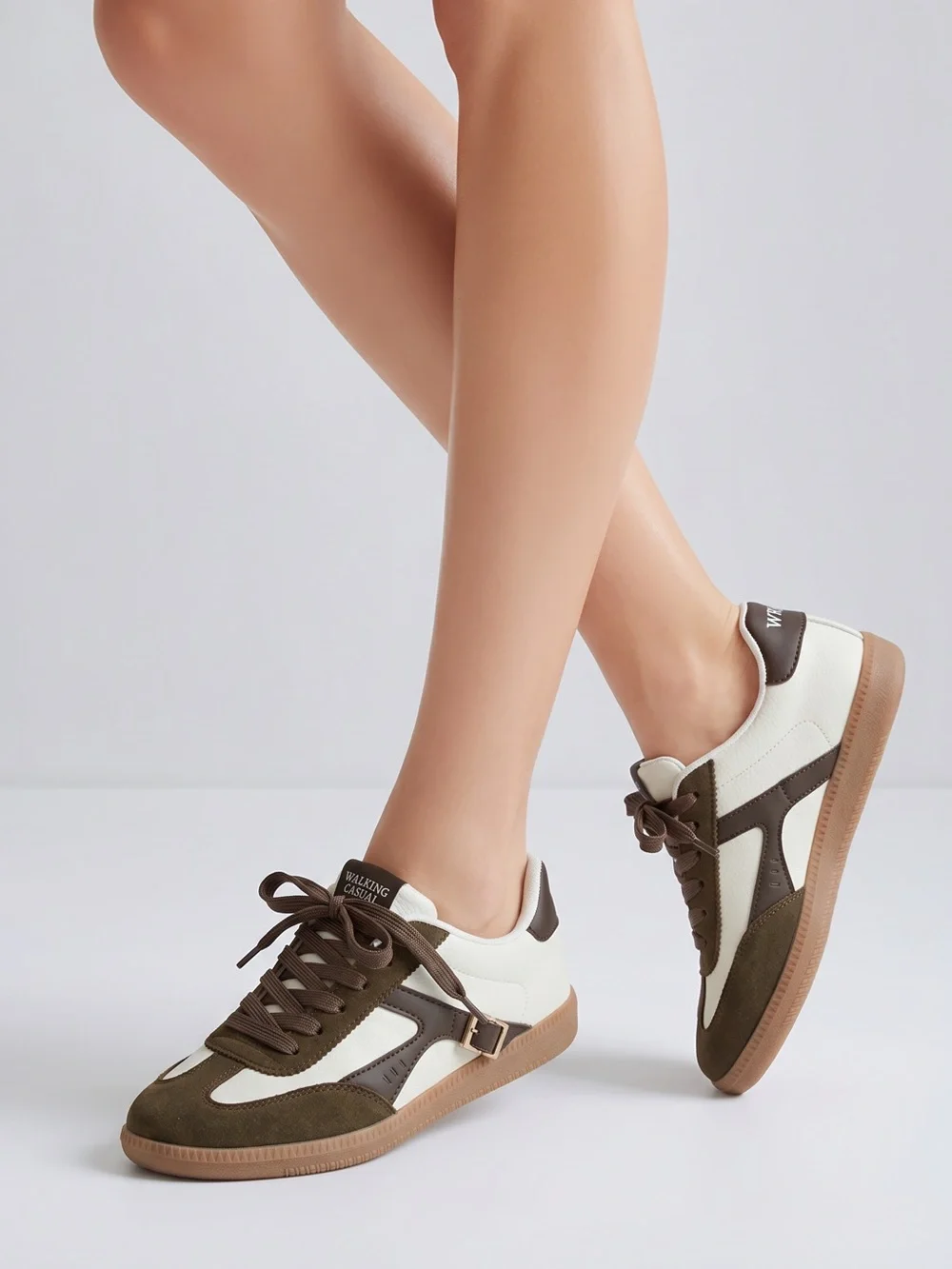 SHEIN Brown and White Women's Retro Sneakers